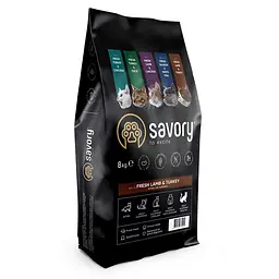 Сухий корм Savory Adult Cat 8 кг для кішок з чутливим травленням (ягня та індичка)