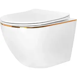 Підвісний унітаз Rea Carlo Mini безободовий із системою змиву Tornado white gold edge REA-C4800