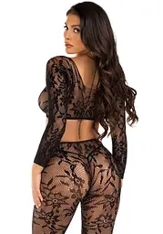 Комплект Leg Avenue Crop top & footless tights, One Size, чорний, кроп-топ та колготки без стопи - мініатюра 2