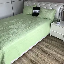 Велюрові покривало салатового кольору з210х230 із двома наволочками 50х70 ALBO pbe0052902