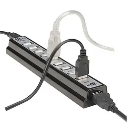 Розгалужувач USB на 10 портів, чорний, настільний концентратор з блоком живлення - мініатюра 3