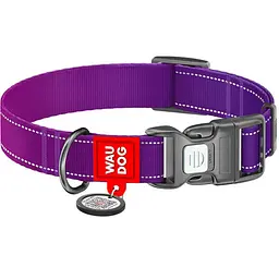 Нашийник для собак нейлоновий Waudog Nylon Mono з QR паспортом світловідбивний M фіолетовий