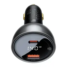 Автомобільний зарядний пристрій Baseus Digital Display PD3.1 Dual Fast Charger Car Charger USB+Type-C 140W Set CGZX070001 Black - мініатюра 4