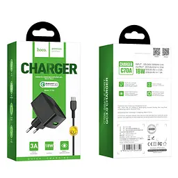 Адаптер мережевий Hoco Cutting-edge C70A 1USB QC3.0 3 A + кабель Type-C - мініатюра 2