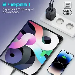 Зарядний пристрій Promate USB-C + USB-A (powerport-25ac.black) - мініатюра 2