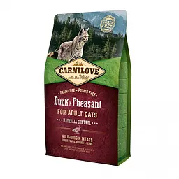 Сухий корм Carnilove Cat Duck & Pheasant Hairball Control 2 кг з качкою та фазаном для виведення грудок вовни