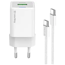 Зарядний пристрій ColorWay C101A GaN Mini 20 Вт PD PPS USB-C + USB-A QC 4.0 + кабель USB-C — USB-C чорний (CW-CHS062PDC-WT) - мініатюра 4