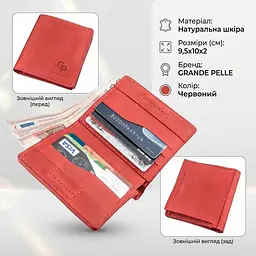 Яскраве шкіряне портмоне унісекс з накладною монетницею Grande Pelle 11224 червоне - мініатюра 3