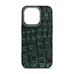 Кожаный чехол для Apple iPhone 14 Pro, Harder Kaiju Skin, зеленый, термополиуретан ТПУ + экокожа с эффектом текстуры монстра, панель, защита корпуса, противоударный, микрофибра, рамка вокруг камеры, защита всего корпуса, (ARM76858)