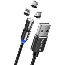Дата кабель USB 2.0 AM to Lightning + Micro 5P + USB-C 1.0m Magnetic Ro ColorWay (CW-CBUU037-BK)