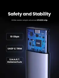 Зовнішня кишеня Ugreen CM767 USB 3.2 Gen 2 NVMe/SATA 10 Гбіт/с UASP TRIM до 8 ТБ Сіра - мініатюра 2