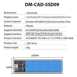 Зовнішня кишеня Dynamode M.2 SSD NVMe/SATA combo ч-з USB3.2 GEN2 Type-C (DM-CAD-SSD09) - мініатюра 7