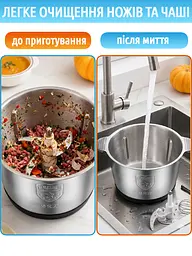 Чопер-подрібнювач кухонний з двома чашами Rainberg Professional Food Chopper Блендер 3в1 для смузі 1200 Вт - мініатюра 7