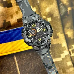 Наручний годинник чоловічий 002CMGYUASI Тризуб срібло Сірий камуфляж + Коробка. Patriot acs0031065 - мініатюра 3