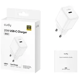 Зарядний пристрій Cudy 20W GaN 1×USB-C QC+PD 3.0 вилка EU для iPhone 12 і новіших (CH20_EU) - мініатюра 4