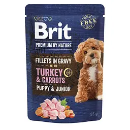 Вологий корм Brit Premium Fillets in Gravy Turkey Carrots Puppy для цуценят малих порід, філе індичка, 85 г