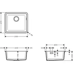 Кухонна мийка Hansgrohe S510-U450 під стільницю 500x450 Graphiteblack 43431170, Чорний - мініатюра 2