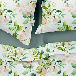 Комплект постільної білизни Cosas євро з простирадлом на резинці FLORAL LEAVES CS1 200 x 220 см (FoliageGreenBudRose_El-104Ashmint_200) - мініатюра 3