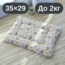 М’який плюшевий килимок-лежанка для котів та собак, теплий двосторонній матрацик, 35×29, до 2 кг, коричневий з лапками KT8001171