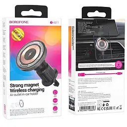 Автотримач BOROFONE BH211+ Wireless Charging 15W, кріплення на решітку, магніт, Black, Box - мініатюра 4