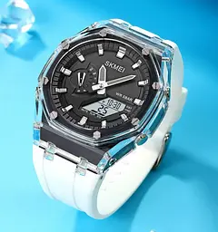 Наручний годинник чоловічий Skmei 2100 White Black, 2100WTBK (18435) - мініатюра 5