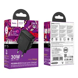 Мережевий зарядний пристрій Hoco CS61A Intelligent balance 1USB/1USB-C PD/QC 30W Black (35804_3605219) - мініатюра 2