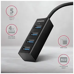 Концентратор AXAGON USB 3.1 to 4xUSB 3.0 1.2m black (HUE-M1AL) - мініатюра 2