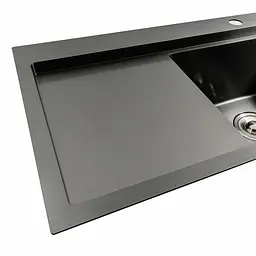 Кухонна мийка чорна PVD 78x43 R Platinum Handmade (два отвори, круглий сифон 3,0/0,8), Чорний - мініатюра 6
