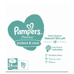 Дитячі вологі серветки Pampers Harmonie Protect&Care з календулою 24 пачки х 44 шт (8700216250603) - мініатюра 2