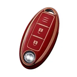 Чохол ключа Nissan червоний+золота окантовка (3 кнопки) TPU