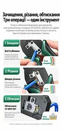 Обтискні кліщі для мережевого кабелю UGREEN NW136 Pro кримпер для штекерів 6P/8P з різанням та саморегульованим зняттям ізоляції для телефонних і мережевих штекерів категорій п’ять і шість та їхніх покращених версій не для екранованих штекерів із затискачем «ластівчин хвіст» для зняття ізоляції з круглих кабелів діаметром до 8 мм і з плоских кабелів з кільцем фіксації губок з механізмом зменшення зусилля м’які протиковзні руків’я TPE лезо 33 мм чорні (85949) - мініатюра 3