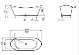 Ванна окремостояча глянцева Amidicon Capri 170x77 з литого каменю CAPRI_170_HL, Білий - мініатюра 7