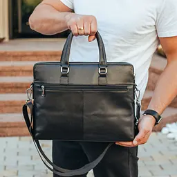 Шкіряна чоловіча сумка для документів та ноутбука чорна Tiding Bag NV23712 37 см - мініатюра 10