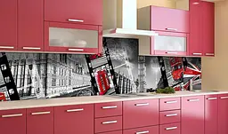 Кухонний фартух Лондон Колаж вінілова наклейка для кухні автобус Біг-Бен Місто Сірий Happy Pocket Z181333 - мініатюра 2
