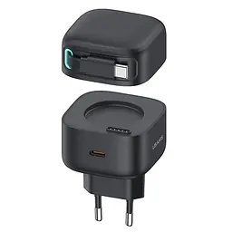 МЗП US-CC202 GaN With Type-C Magnetic Retractable Cable Module XMF Ser. 35W (2USB-C) Black Usams teh0029652