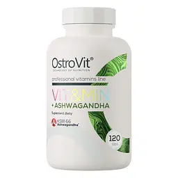 Ашваганда з вітамінами та мінералами OstroVit Vit&Min + Ashwagandha, 120 таблеток для підтримки імунної системи
