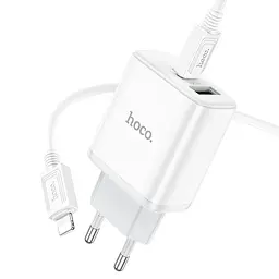 Сітчастий зарядний пристрій з кабелем HOCO C105A Stage dual port PD20W+QC3.0 charger set (C to iP)(EU) білий - мініатюра 3