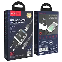 Зарядний пристрій Hoco N1 USB чорний + кабель USB to MicroUSB - мініатюра 6