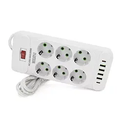 Мережевий подовжувач-фільтр PNS-03/D6 білий 3 м з LED-індикатором, 4 USB і PD Type-C - мініатюра 6