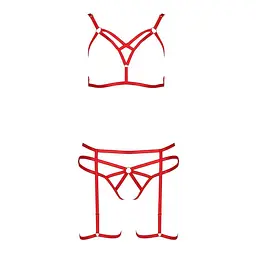 Комплект білизни MAGALI Set OpenBra red - Passion Exclusive: стрепи: ліф трусики та пояс L/XL - мініатюра 4