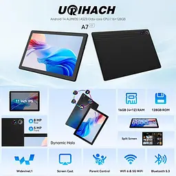 Планшет UGRIHACH, 10,95" 16 ГБ ОЗУ 128 ГБ ПЗУ 1 ТБ Восьмиядерний, Android 14, 1280x800 FHD Сенсорний - мініатюра 2