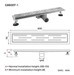 Душовий трап Gappo 70х600 мм, нержавіюча сталь G86007-1 - мініатюра 7