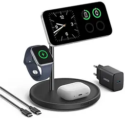 Бездротовий зарядний пристрій — док-станція ANKER Maggo 3-in-1 Wireless Charging Station чорна - мініатюра 6
