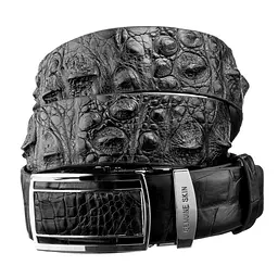 Ремінь-автомат з натуральної шкіри крокодила чорний CROCODILE LEATHER 18239 100 см - мініатюра 1