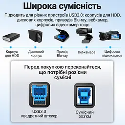 Кабель Vention COOBD USB 3.0 Type-A - Type-B 0,5 м чорний (COOBD) - мініатюра 3