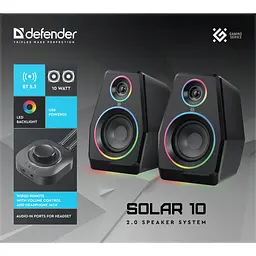 Акустична система 2.0 Defender Solar 10, 10Вт, Bluetooth, RGB підсвітка, USB, чорна - мініатюра 7