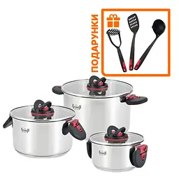Набір з 3-х каструль Prime Chef 1,6 л, 3,6 л, 6,8 л + лопатка, картоплемялка та ополоник - мініатюра 10