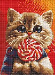 Набір з алмазною мозаїкою Котик із цукеркою AMO7976 з АВ стразами, 30x40 см