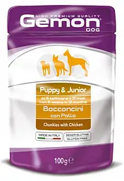 Вологий корм Gemon Puppy & Junior шматочки з куркою для цуценят усіх порід 100 г