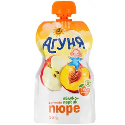 Упаковка фруктового пюре Агуня Яблуко-персик 900 г (90 г x 10 шт.) - мініатюра 2